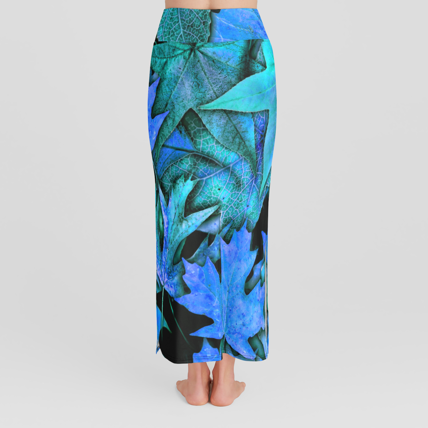 Fall Leaves Blue High Waist Skirt