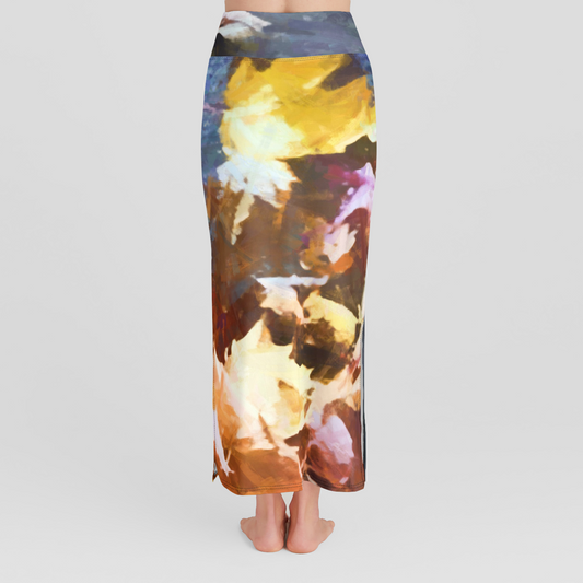 Fall Sidewalk Leaves High Waist Skirt