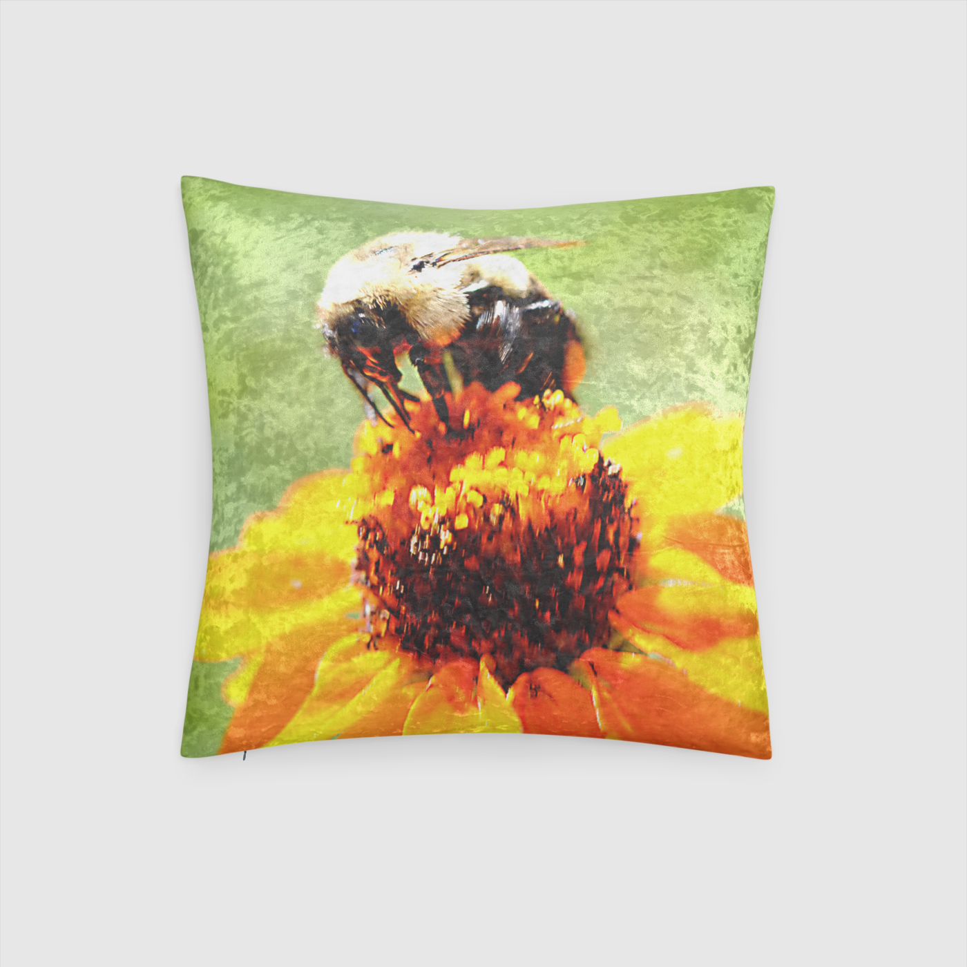 Bee On A Flower Crushed Velvet Throw Pillow