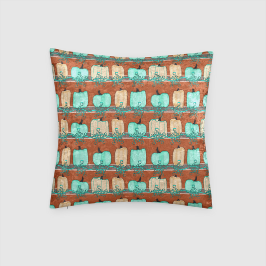 Blue Green Pumpkins Crushed Velvet Throw Pillow