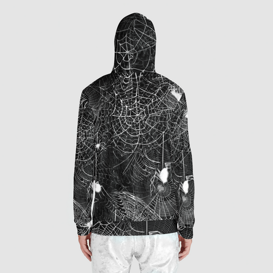 Black and White Spider Webs Unisex Zip Relaxed Velvet Hoodie