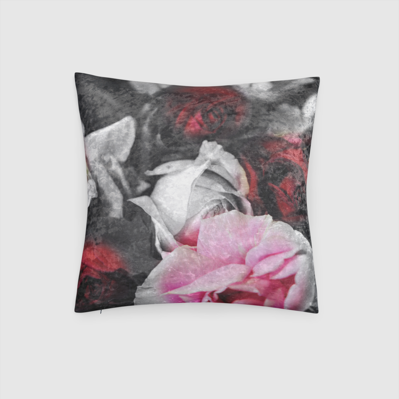 Black and White Roses Crushed Velvet Throw Pillow