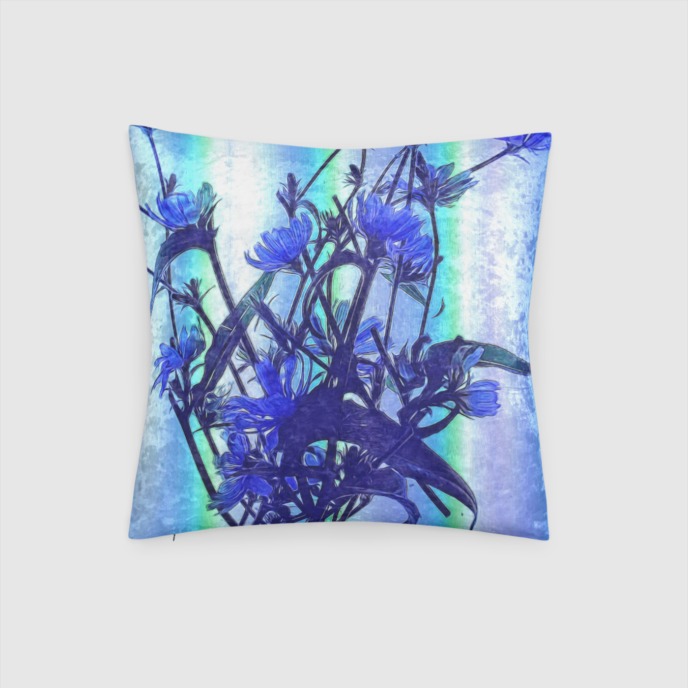 Blue Wildflowers Backllight Crushed Velvet Throw Pillow