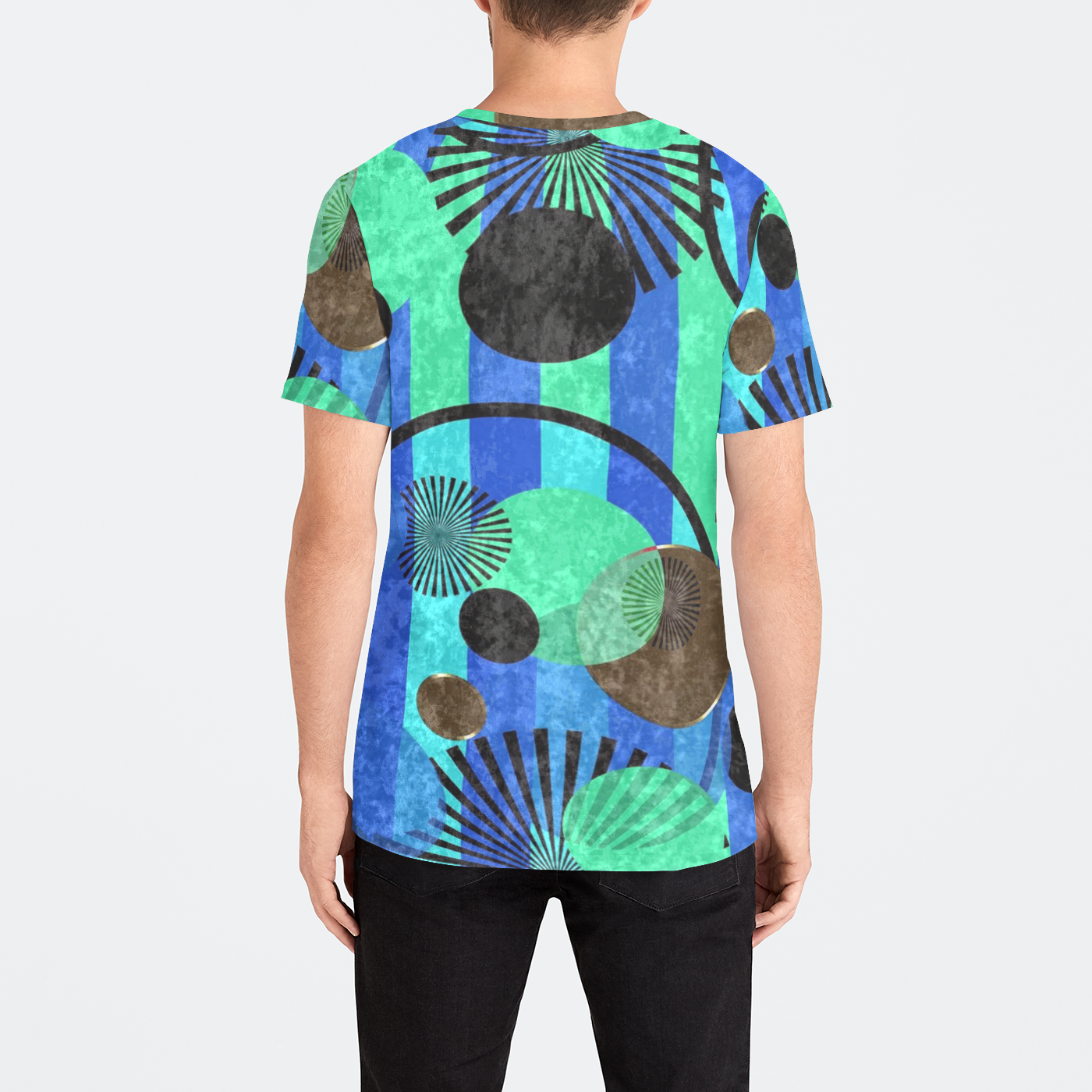 Blue Green Stripes and Dots Mens Velvet Tee