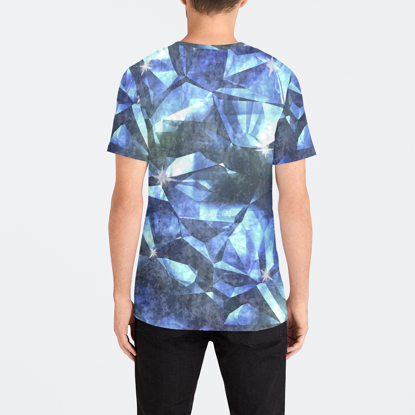 Blue Crystal Pattern Mens Velvet Tee