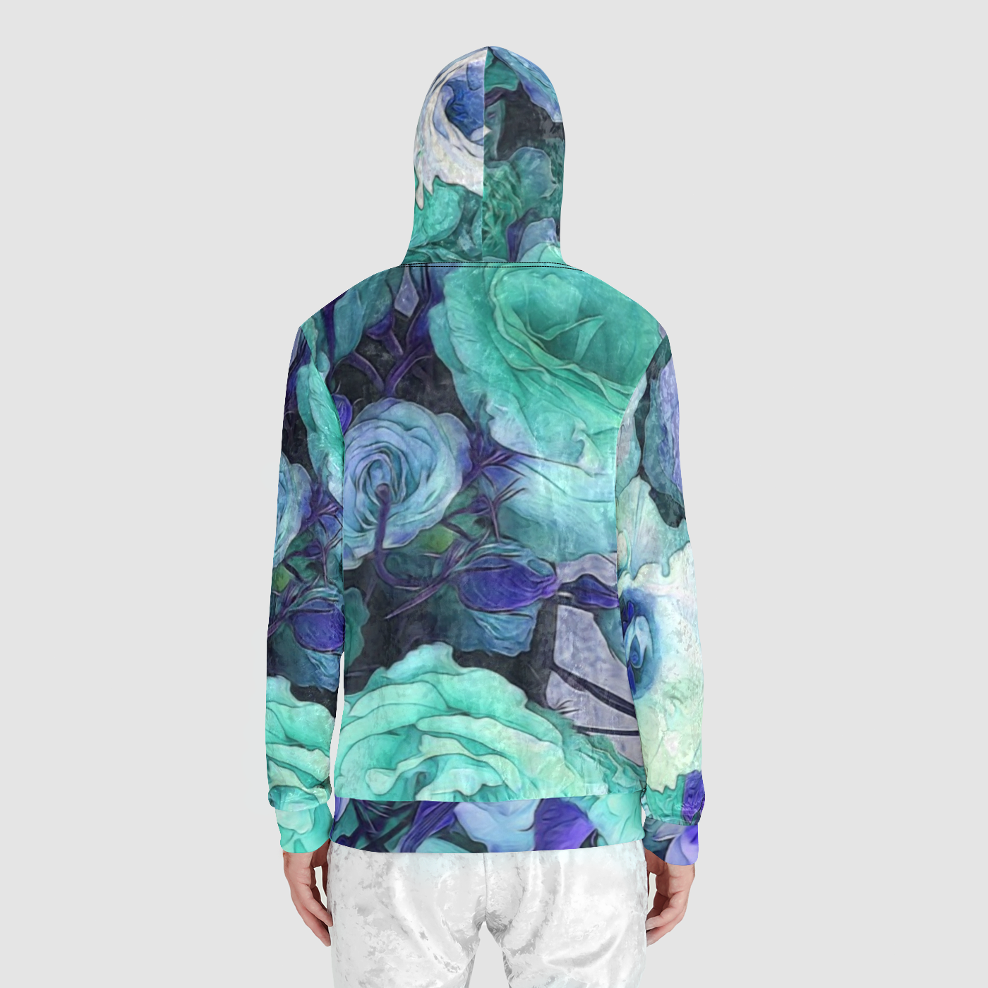 Aqua Flower Kaleidoscope Unisex Zip Relaxed Velvet Hoodie