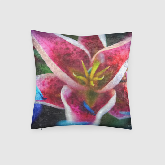 Blue Petals On Pink Lily Crushed Velvet Throw Pillow