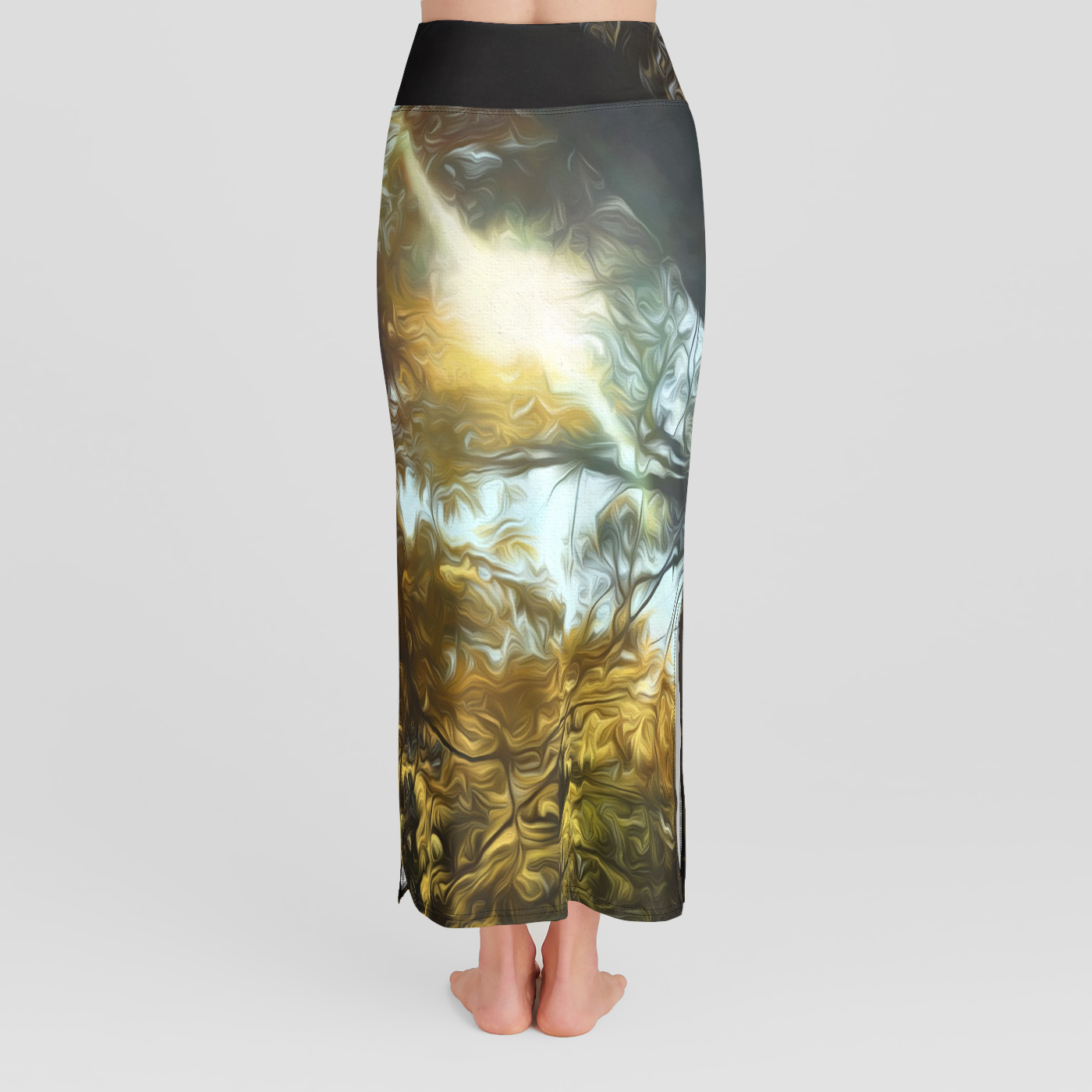 Fall Swirly Yellow Sunlight High Waist Skirt