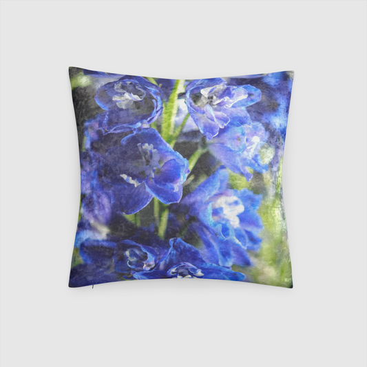 Blue Delphinium Crushed Velvet Throw Pillow