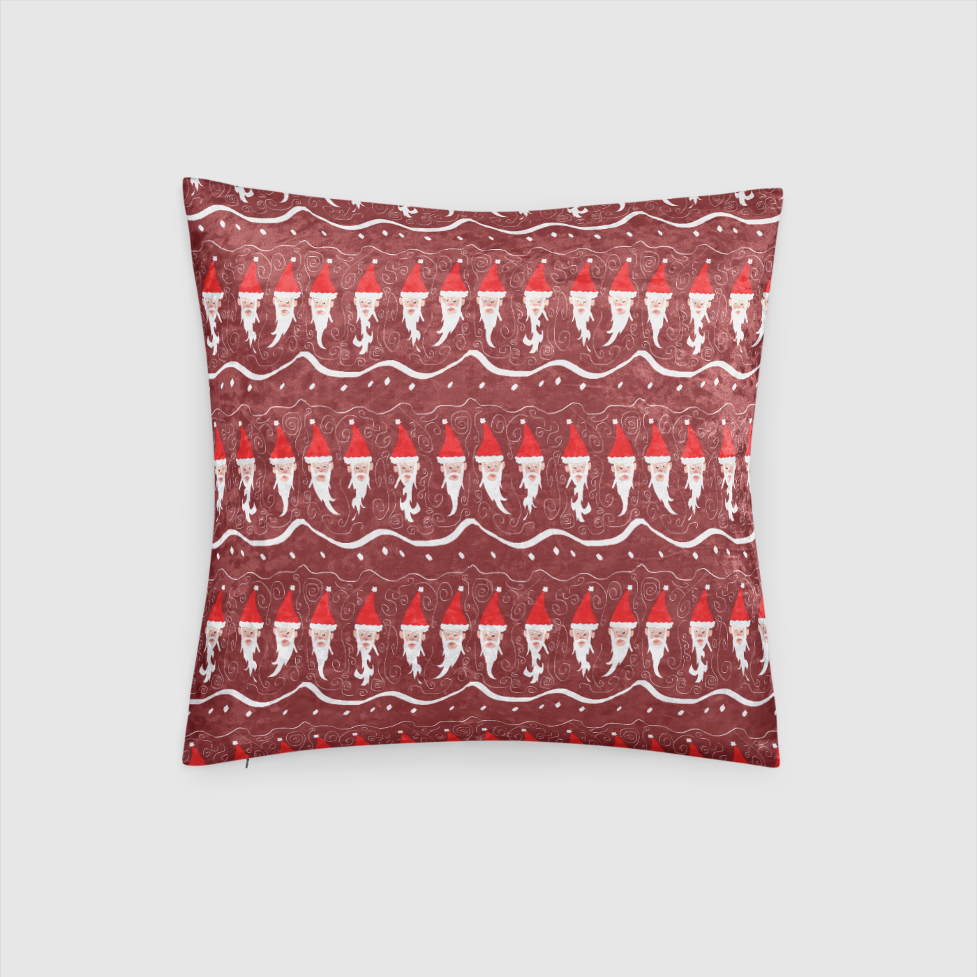 Bearded Santa Pattern Crushed Velvet Throw Pillow