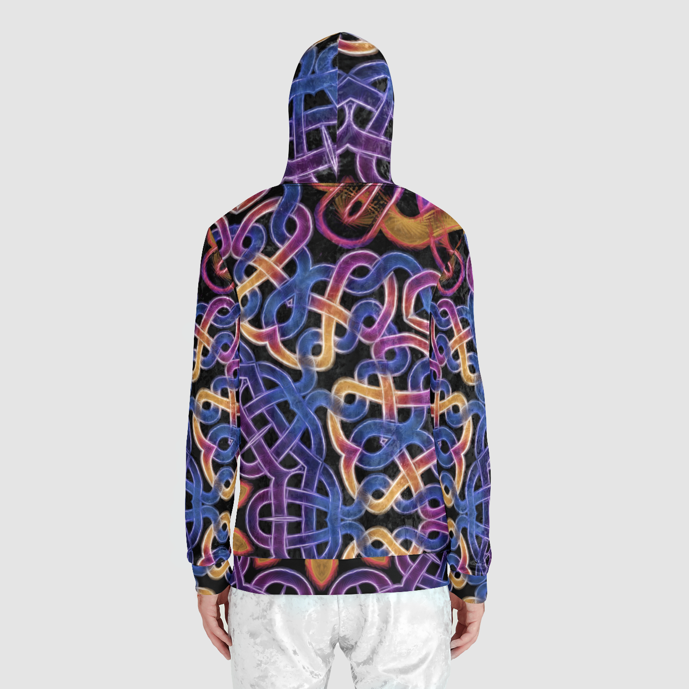 Blue Gold Celtic Kaleidoscope Unisex Zip Relaxed Velvet Hoodie