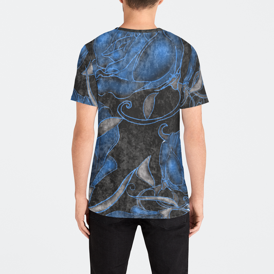 Blue Roses On Black Mens Velvet Tee