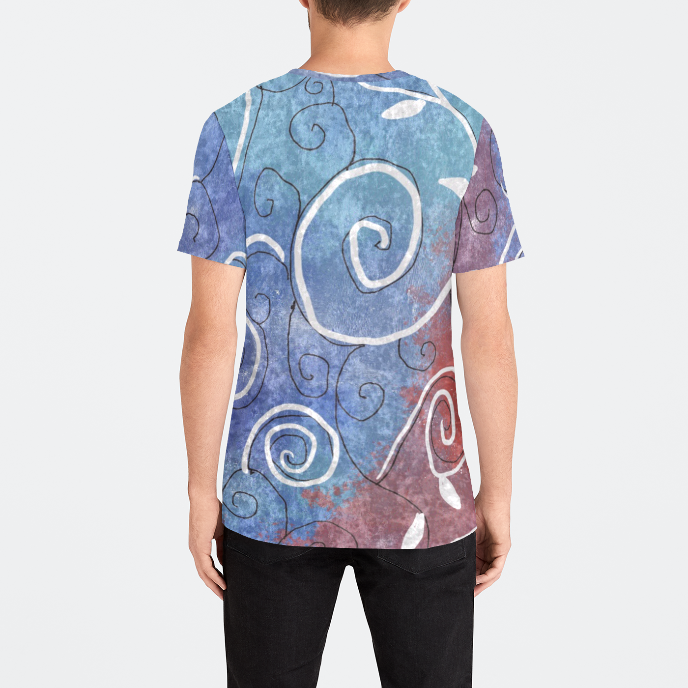 Blue and White Swirls Abstract Mens Velvet Tee