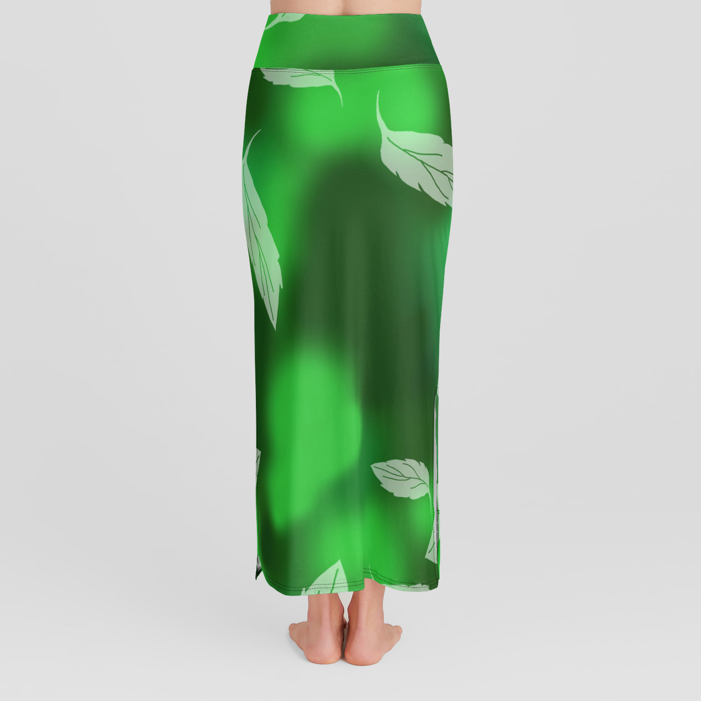 Green Leaves Pattern High Waist Skirt