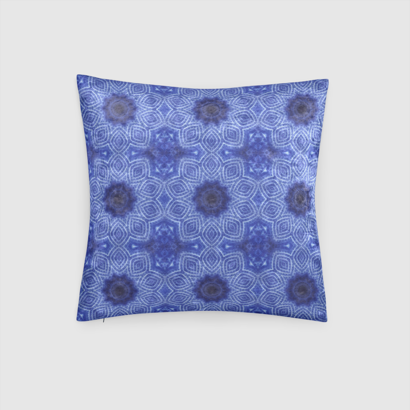 Blue and White Kaleidoscope Crushed Velvet Throw Pillow