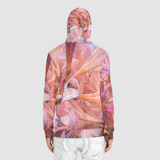 Pink Amaryllis Unisex Zip Relaxed Velvet Hoodie