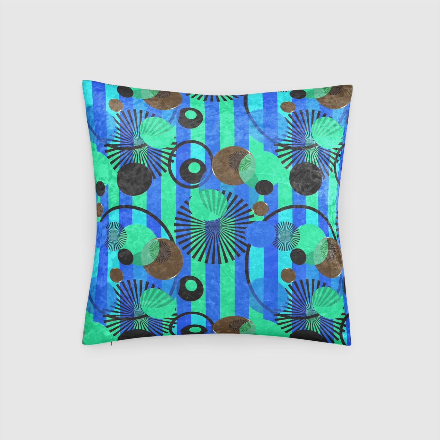 Blue Green Stripes and Dots Crushed Velvet Throw Pillow