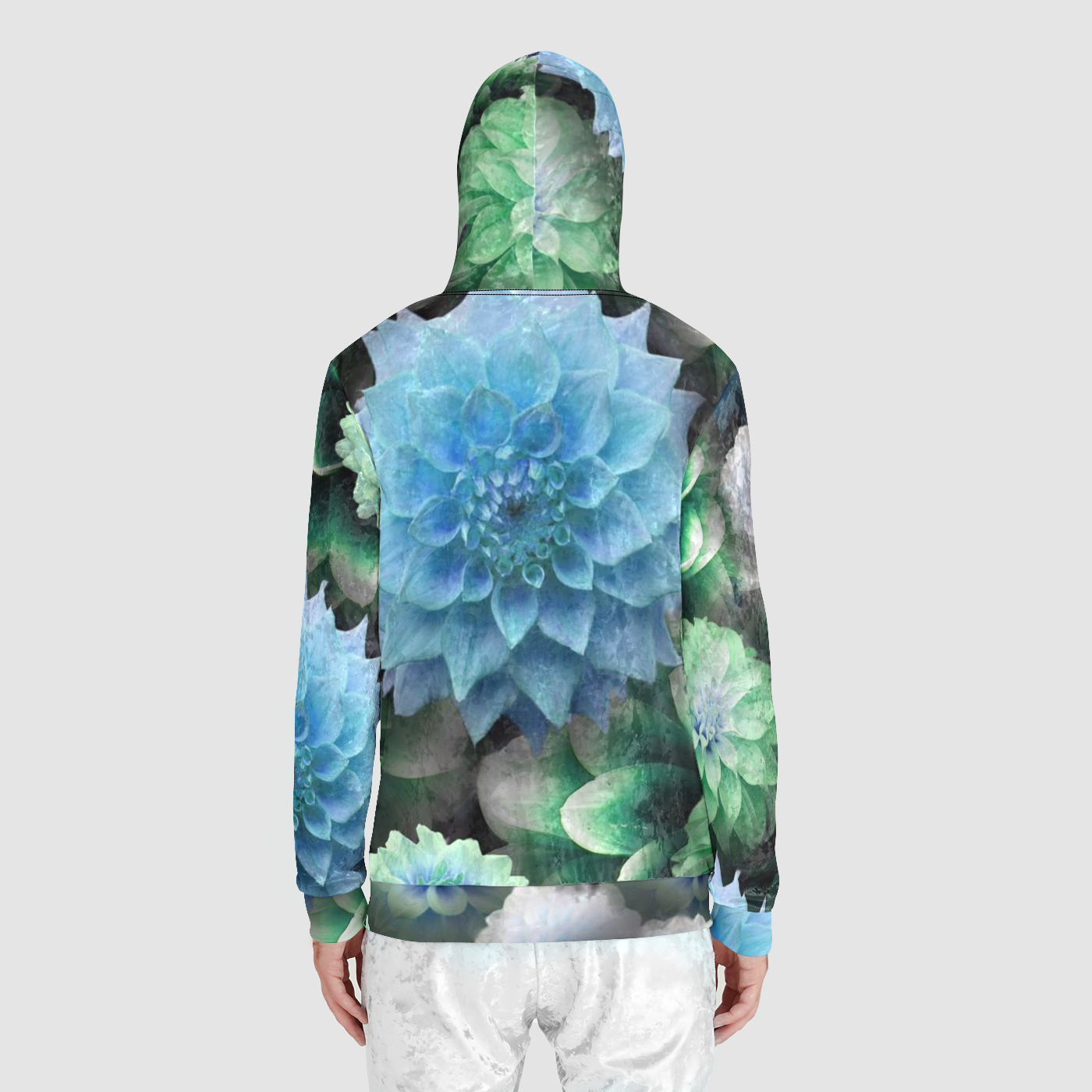 Blue Green Dahlias Unisex Zip Relaxed Velvet Hoodie