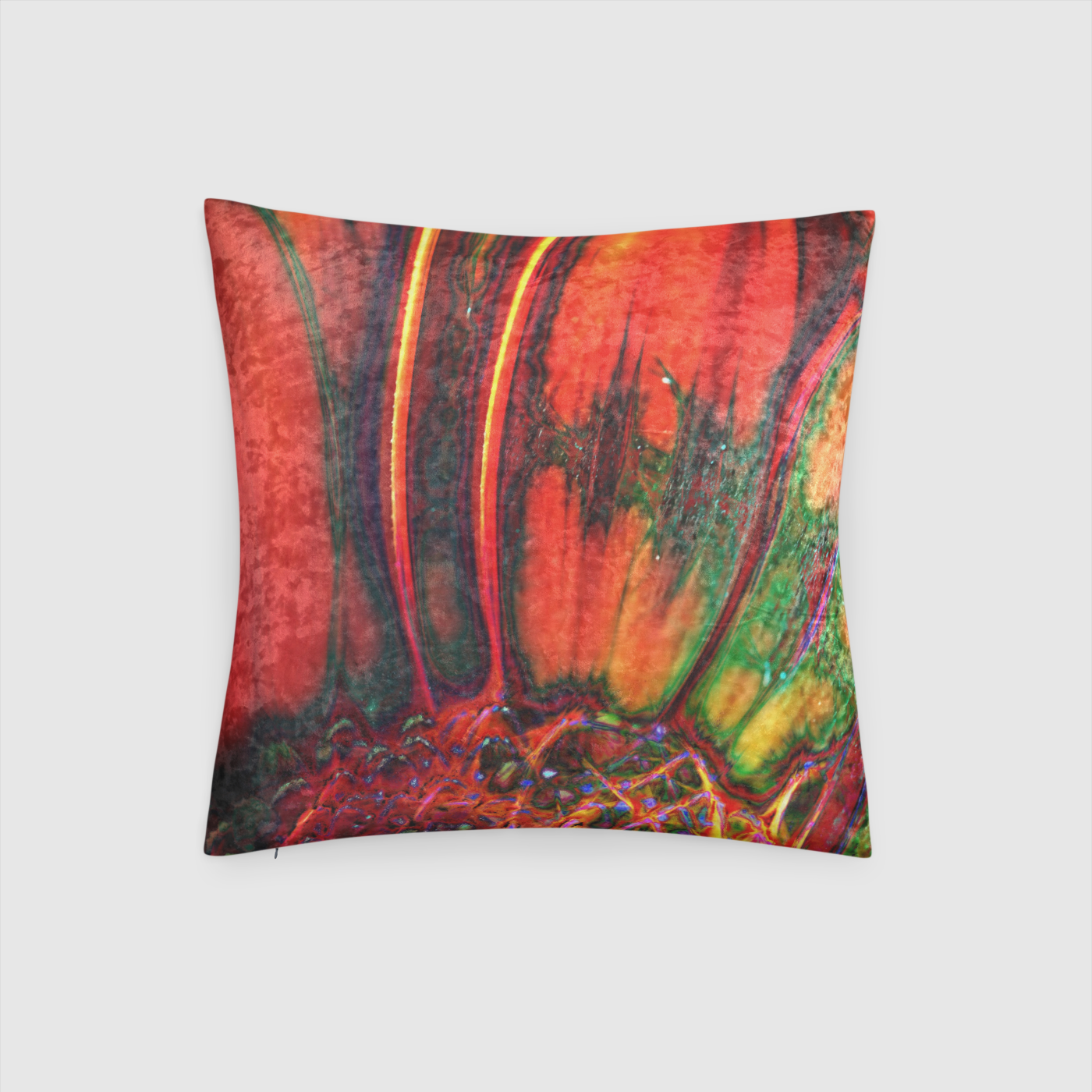 Abstract Orange Daisy Crushed Velvet Throw Pillow