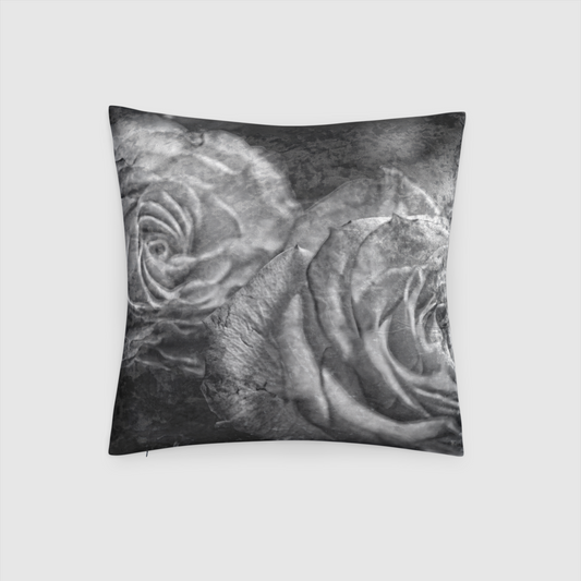 Black and White Tea Roses Crushed Velvet Throw Pillow