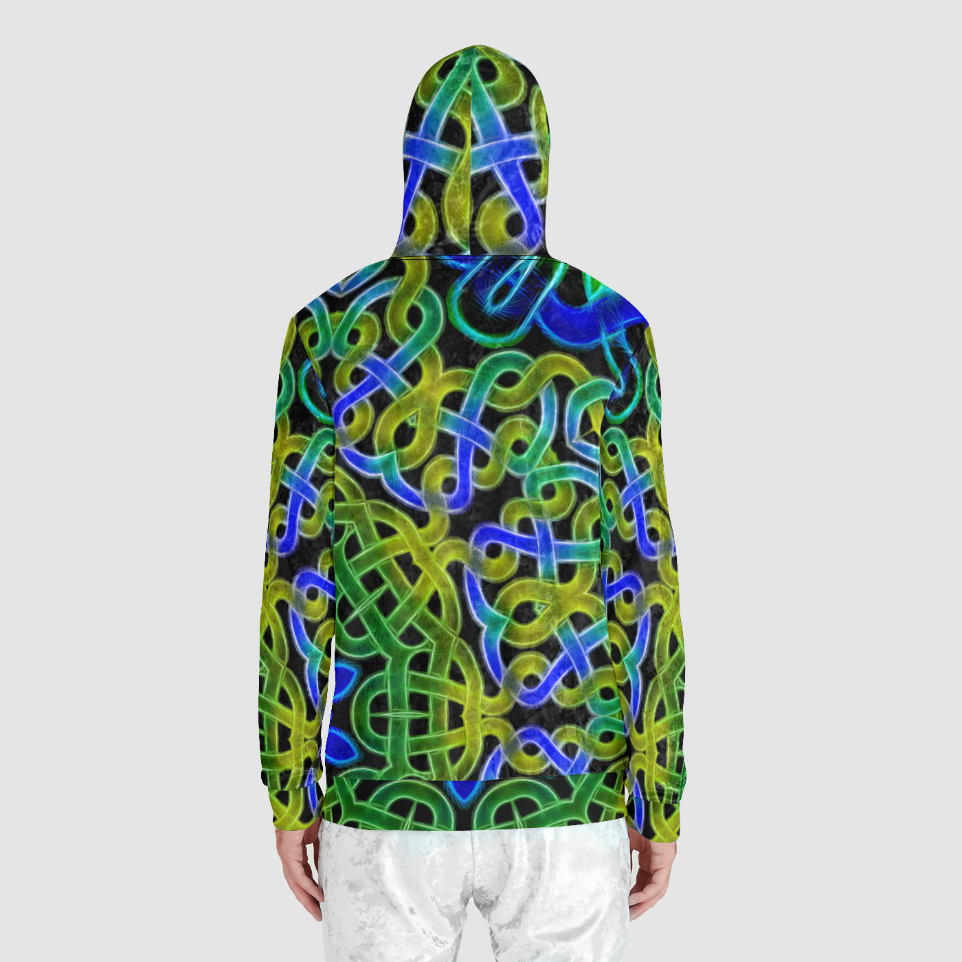 Blue Green Celtic Kaleidoscope Unisex Zip Relaxed Velvet Hoodie