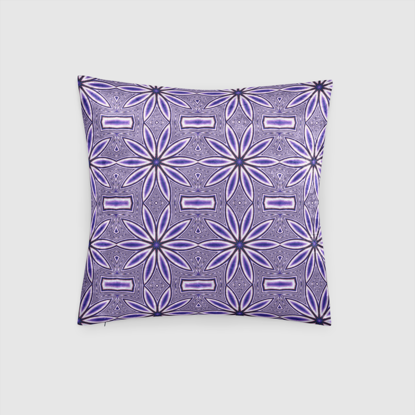 Blue Flower Kaleidoscope Crushed Velvet Throw Pillow