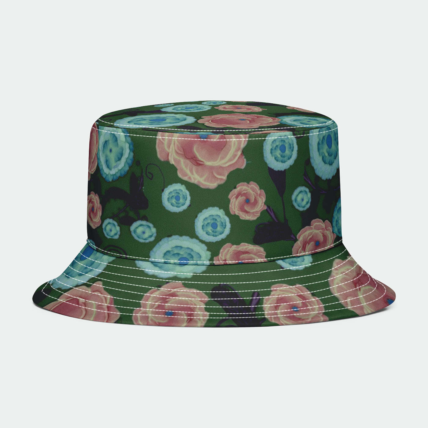 Earthy Peach Turquoise Floral Bucket Hat