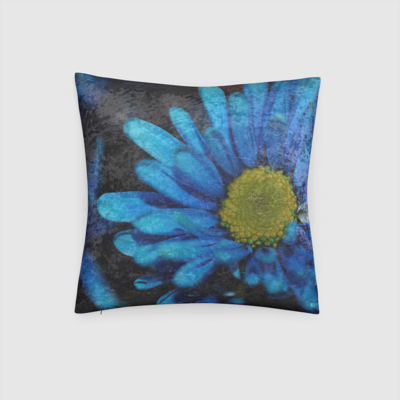 Blue Daisy Crushed Velvet Throw Pillow