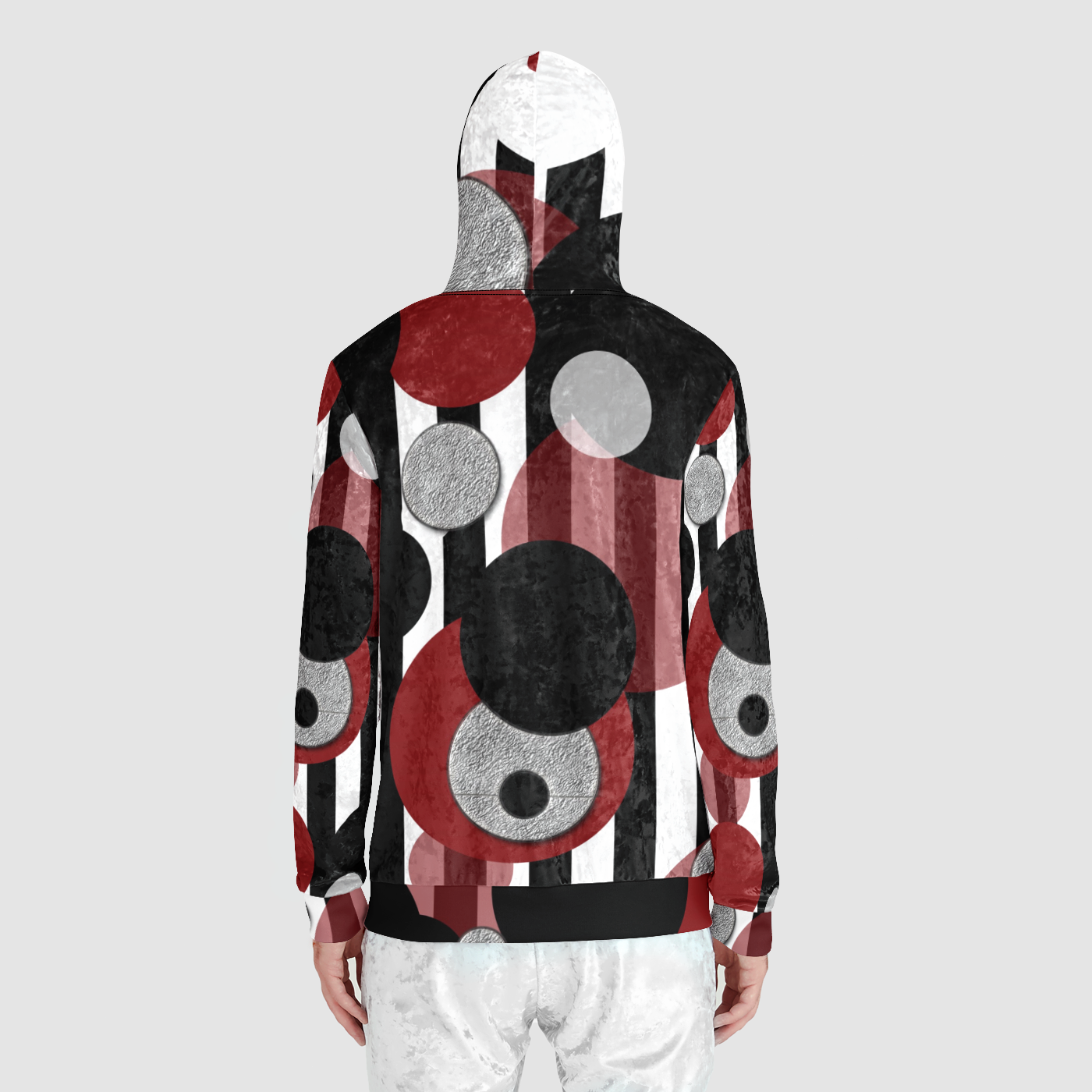 Black White Stripes Red Dots Unisex Zip Relaxed Velvet Hoodie