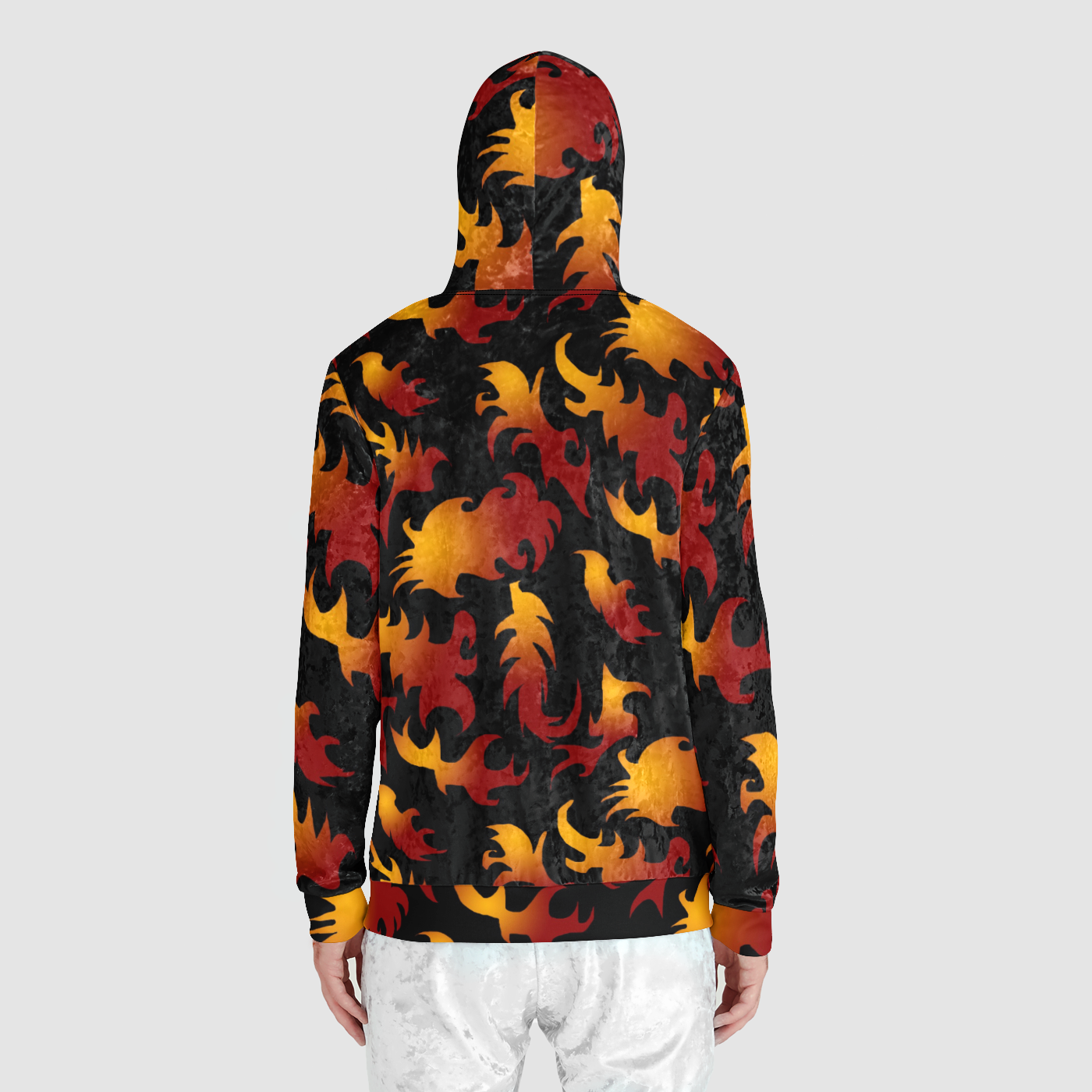 Abstract Flames Pattern Unisex Zip Relaxed Velvet Hoodie