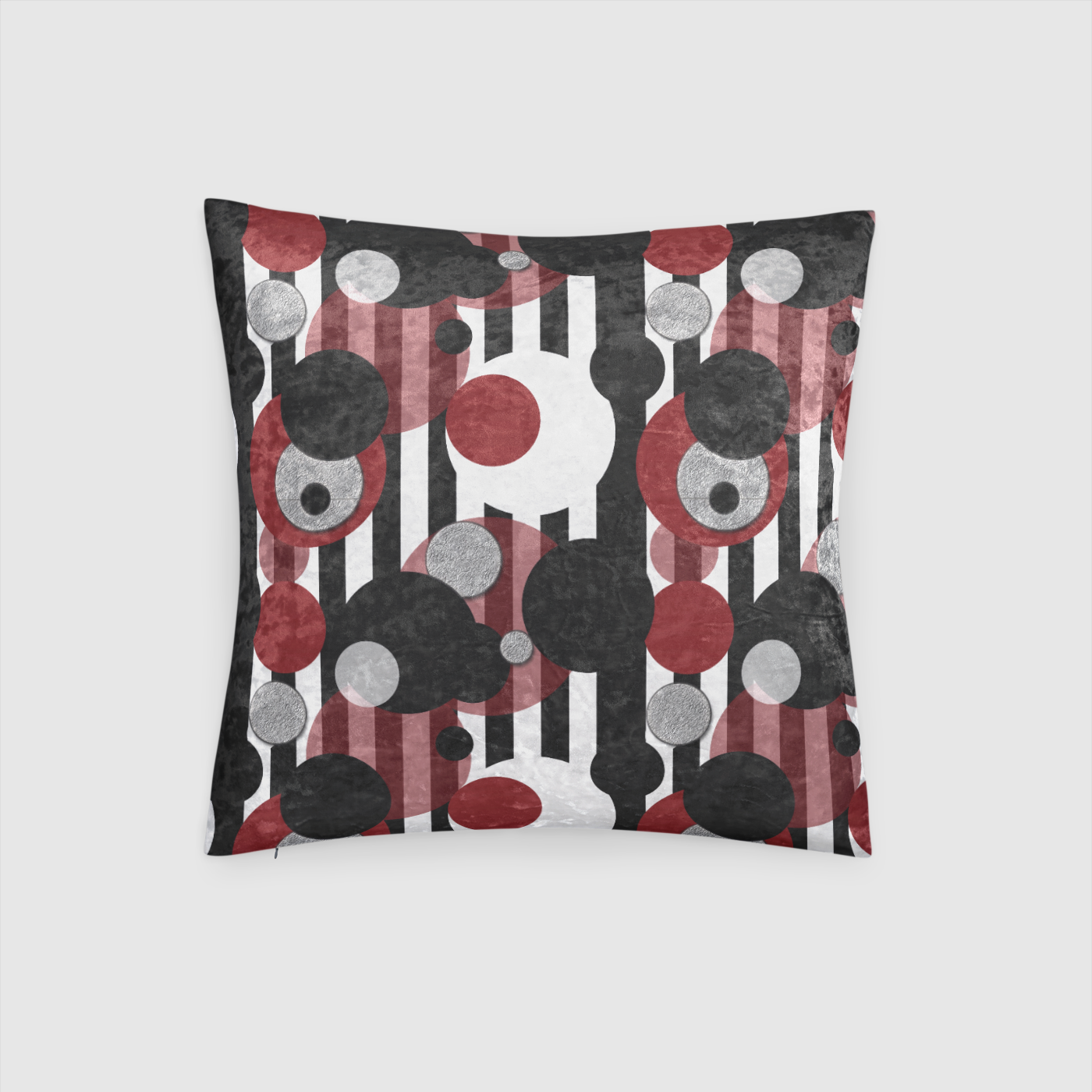 Black and White Stripes Dots Crushed Velvet Throw Pillow