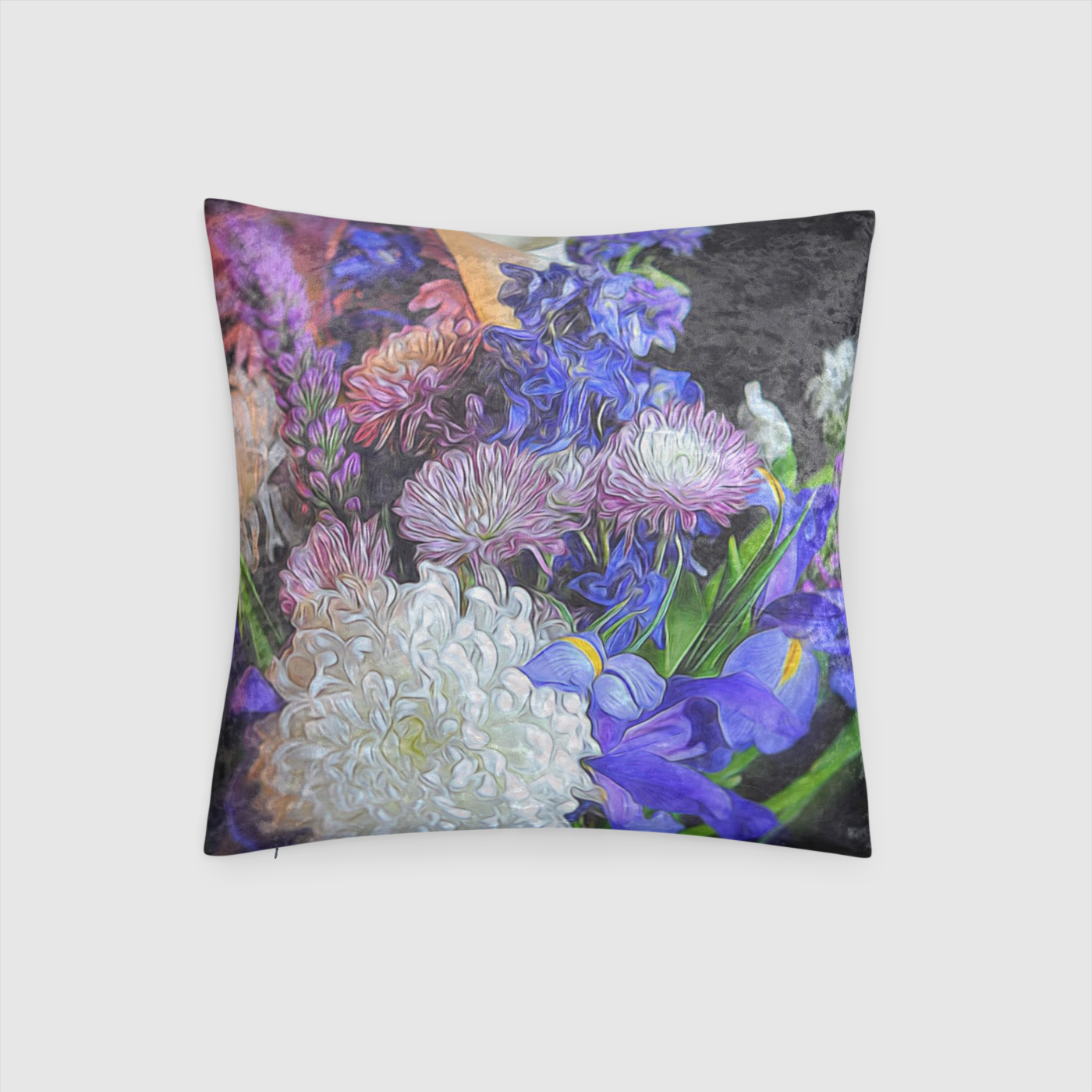 Blue White Purple Bouquet Crushed Velvet Throw Pillow