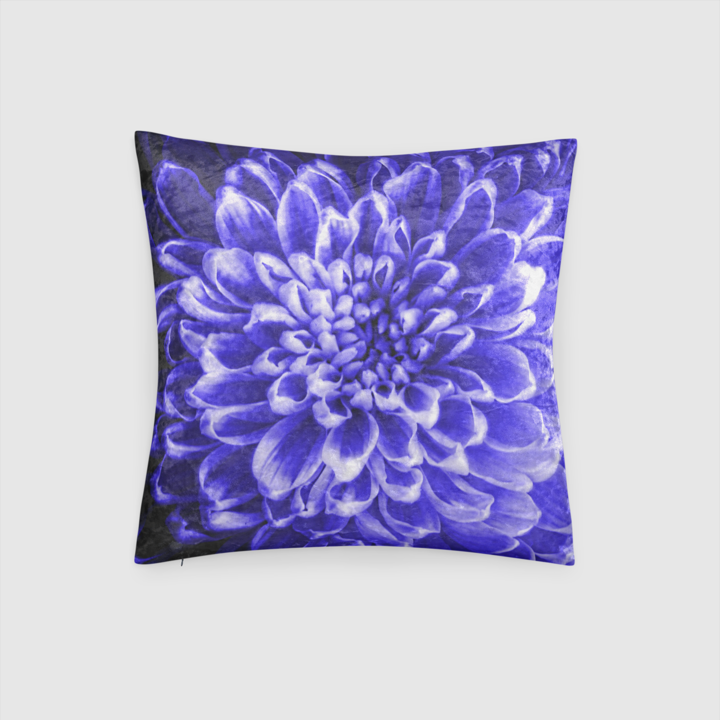 Blue Chrysanthemum Crushed Velvet Throw Pillow