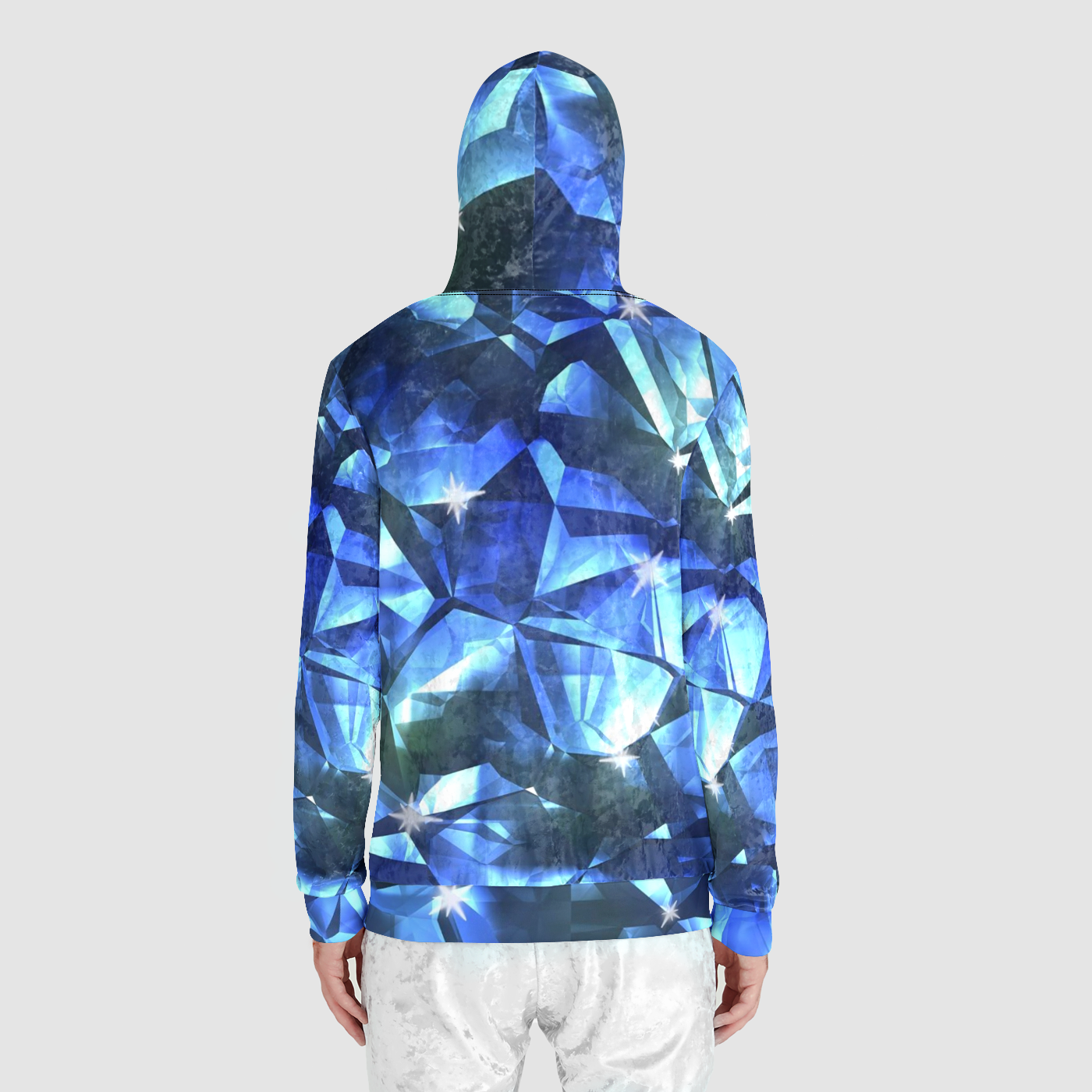 Blue Crystal Pattern Unisex Zip Relaxed Velvet Hoodie