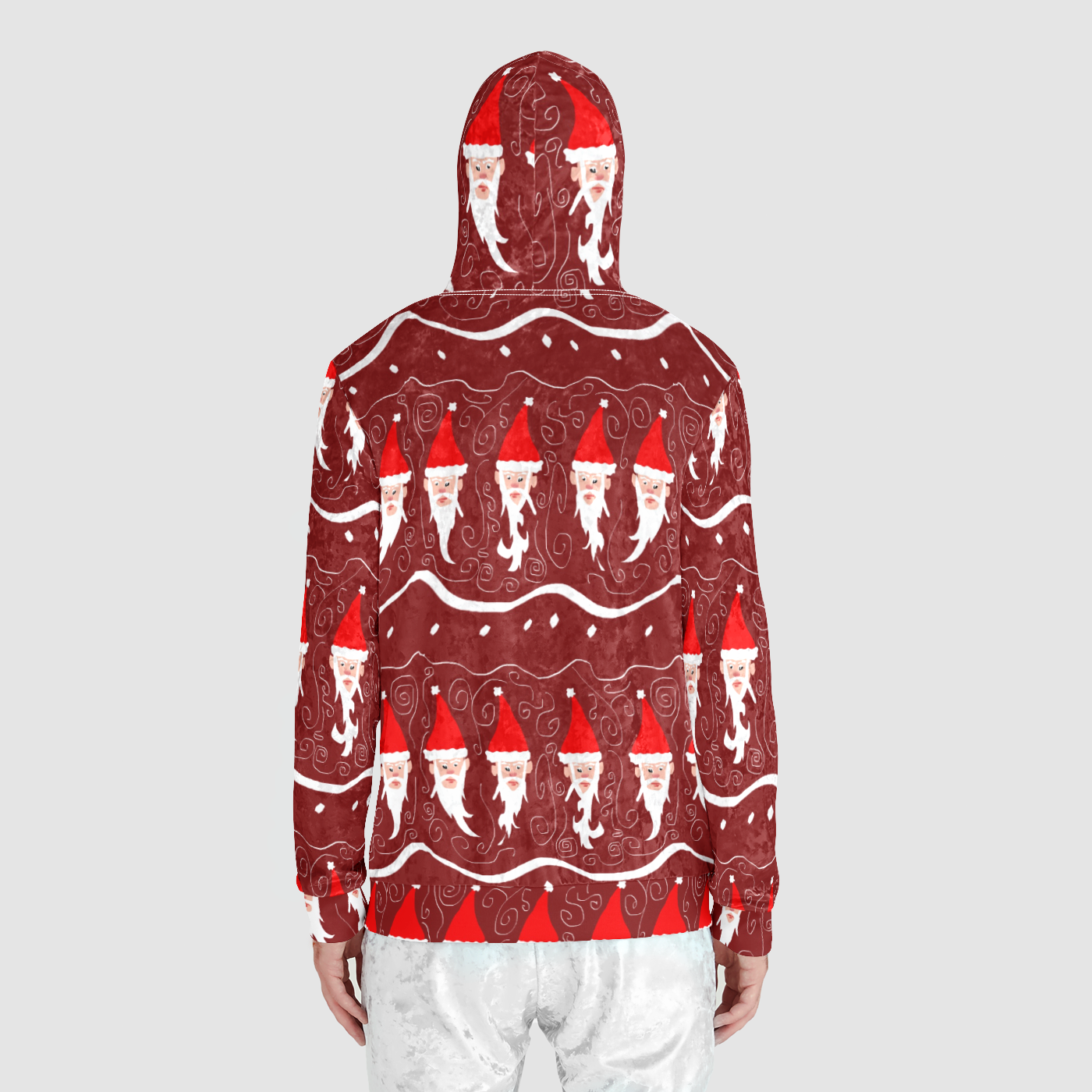 Bearded Santa Pattern Unisex Zip Relaxed Velvet Hoodie