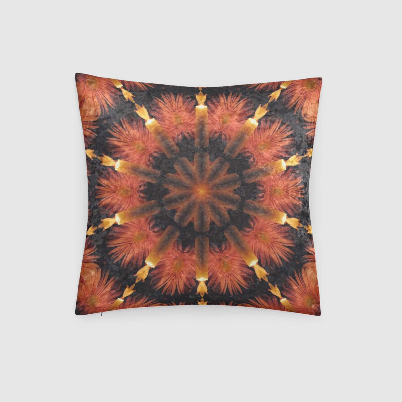 Candle Flower Kaleidoscope Crushed Velvet Throw Pillow