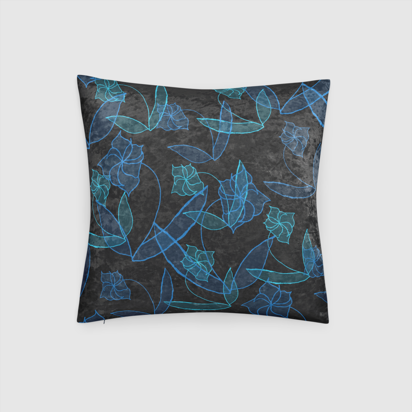 Blue Lillies On Black Crushed Velvet Throw Pillow