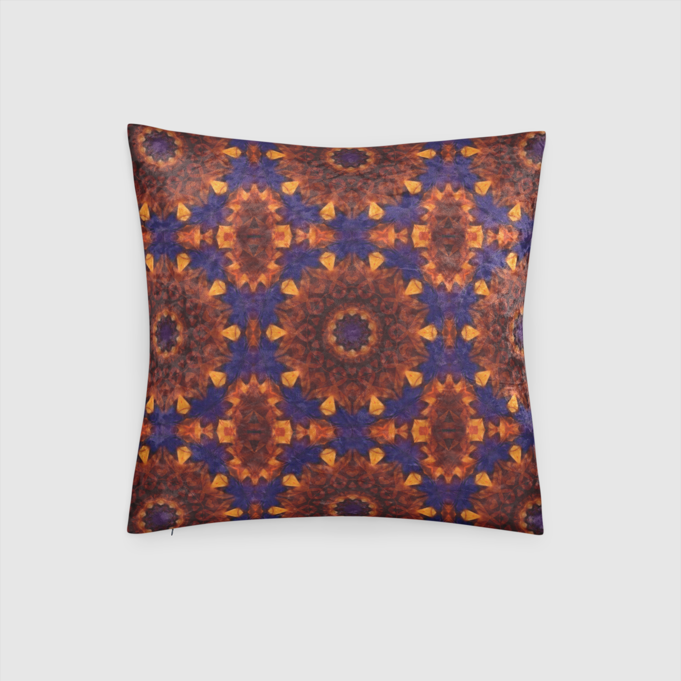 Blue Orange Kaleidoscope Crushed Velvet Throw Pillow