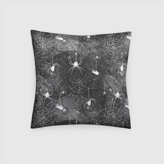 Black and White Spider Webs Crushed Velvet Throw Pillow