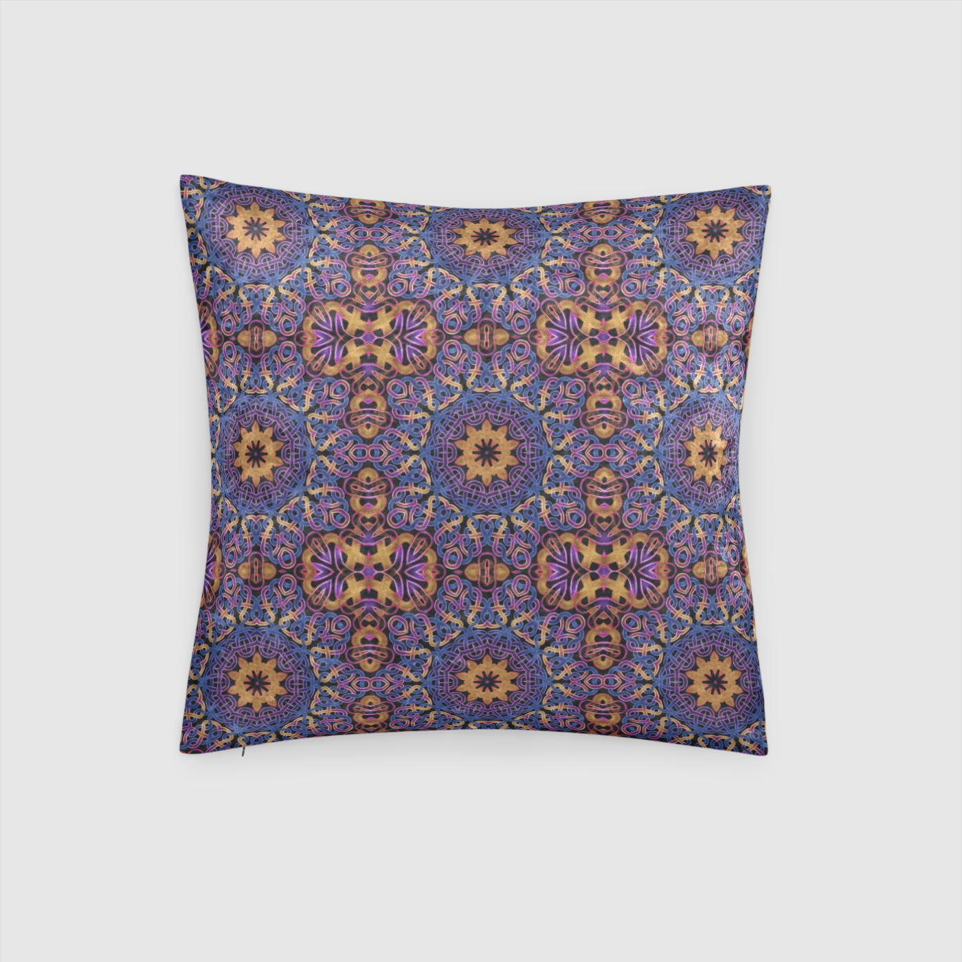 Blue Gold Celtic Kaleidoscope Crushed Velvet Throw Pillow