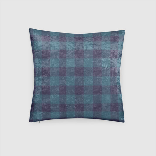 Blue Gingham Crushed Velvet Throw Pillow