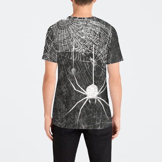 Black and White Spider Webs Mens Velvet Tee