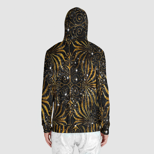 Black and Gold Victorian Spark Unisex Zip Relaxed Velvet Hoodie