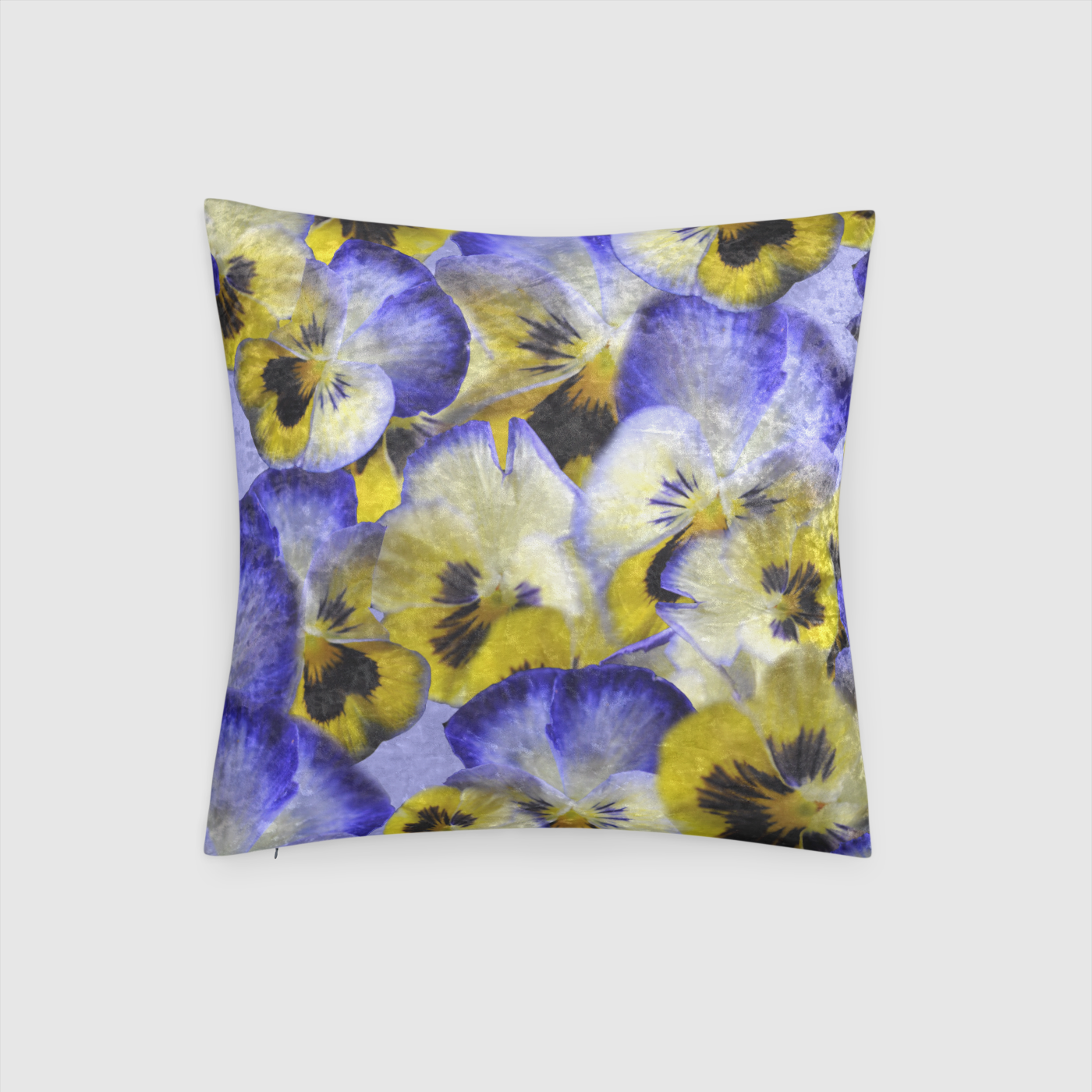 Blue and Yellow Pansies Crushed Velvet Throw Pillow