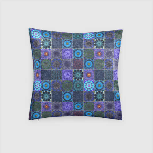 Blue Crazy Quilt Crushed Velvet Throw Pillow