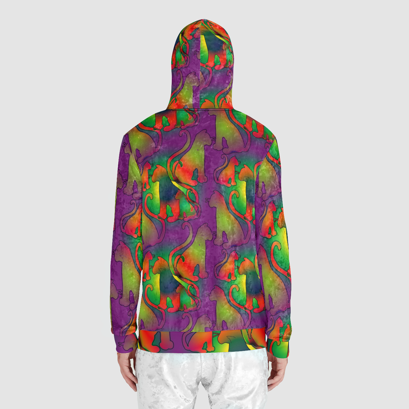 Abstract Rainbow Cats Unisex Zip Relaxed Velvet Hoodie