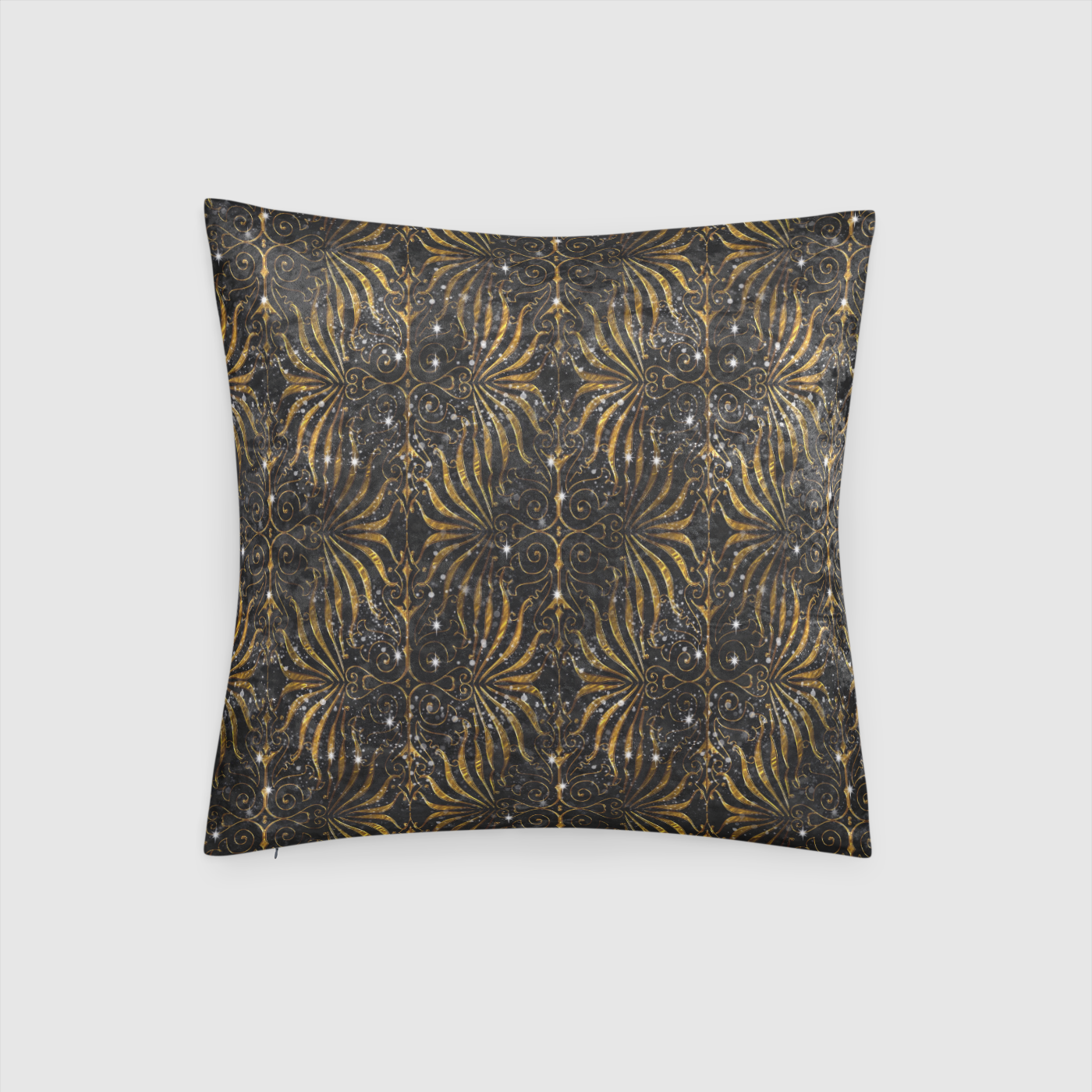 Black and Gold Victorian  Crushed Velvet Throw Pillow