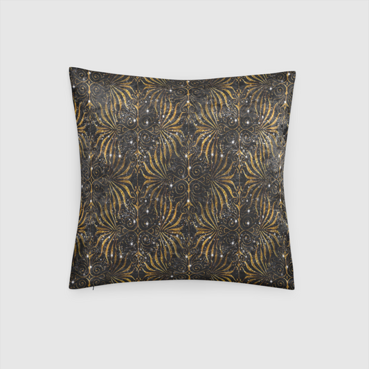 Black and Gold Victorian  Crushed Velvet Throw Pillow