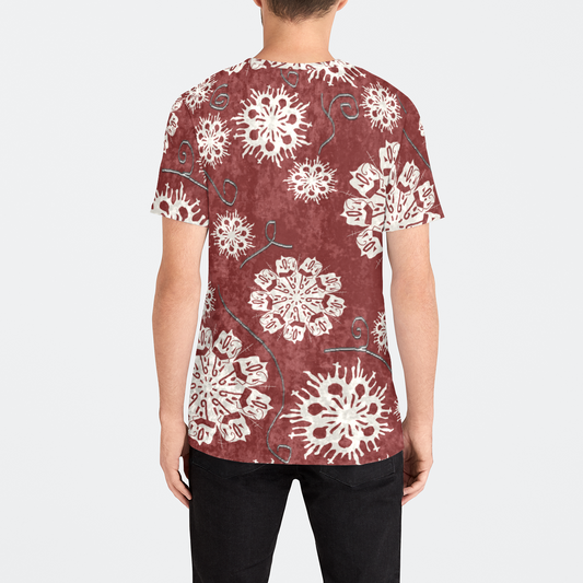 Snowflakes On Red Mens Velvet Tee