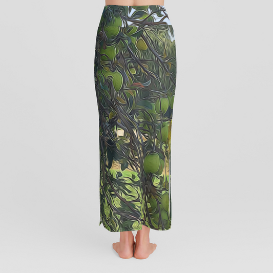 Green Apple Tree Branch High Waist Skirt